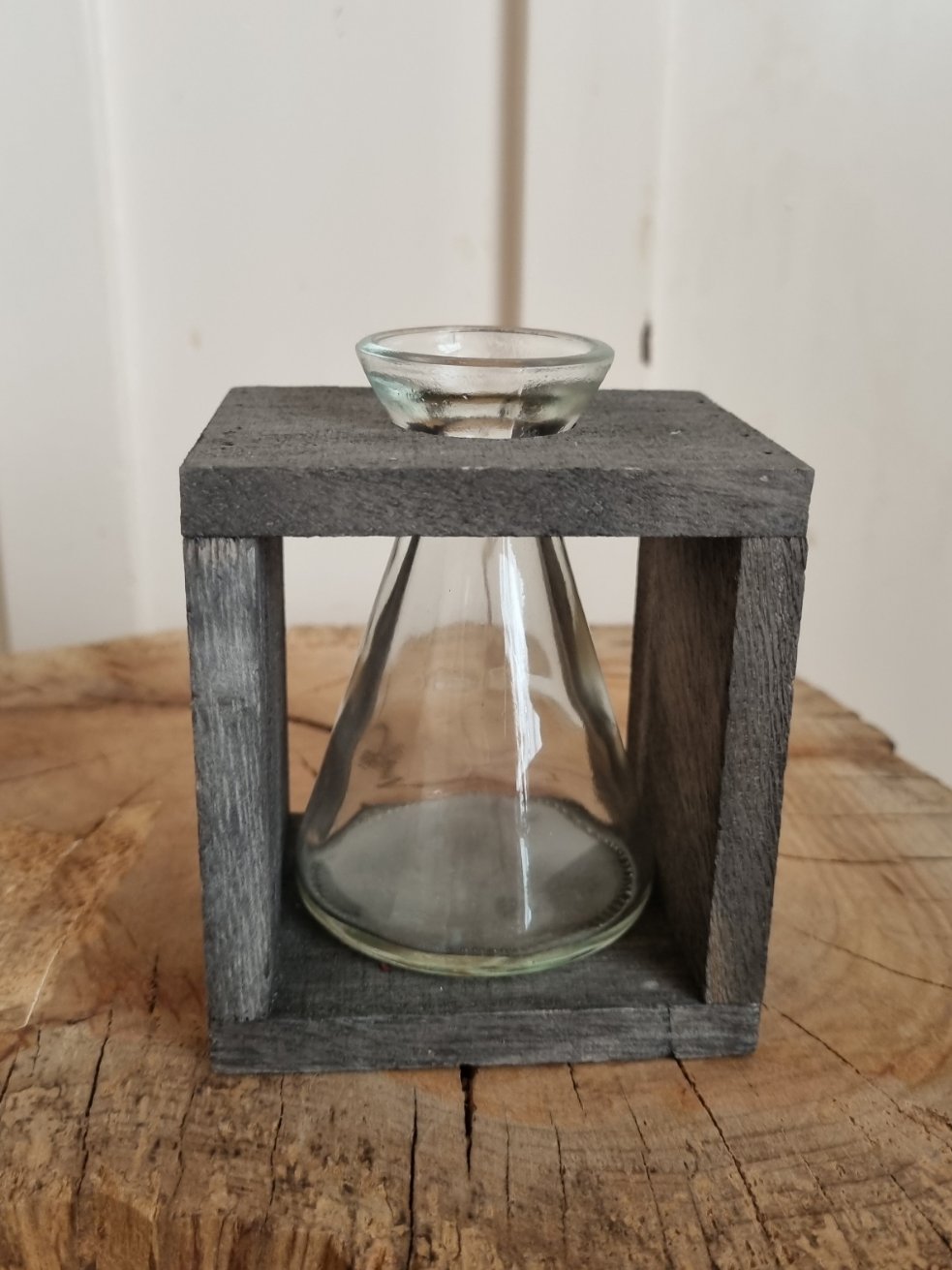 Glass Flagon Vase in Wooden Frame