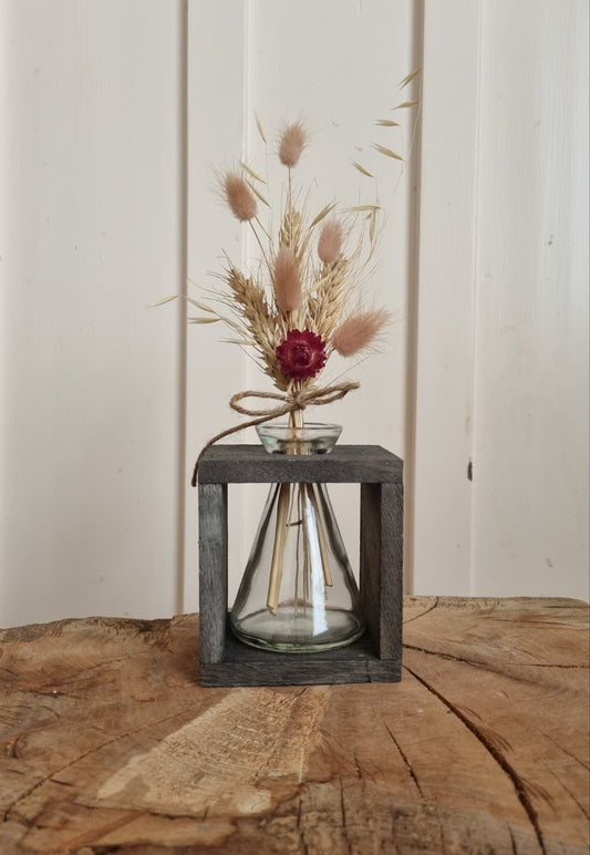 Glass Flagon Vase in Wooden Frame