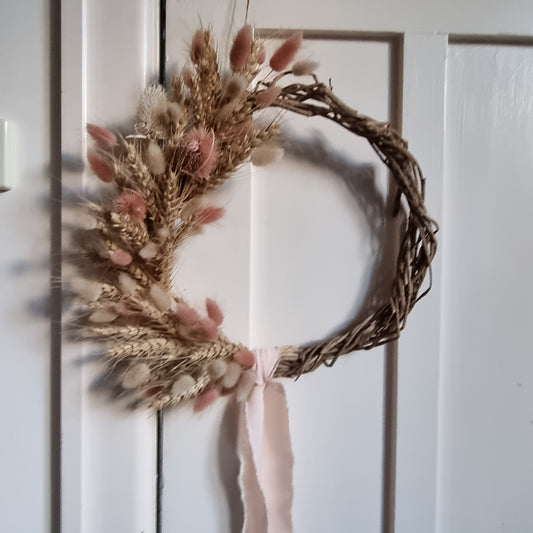 Dusty Pink Crescent Wreath with Ribbon - Large