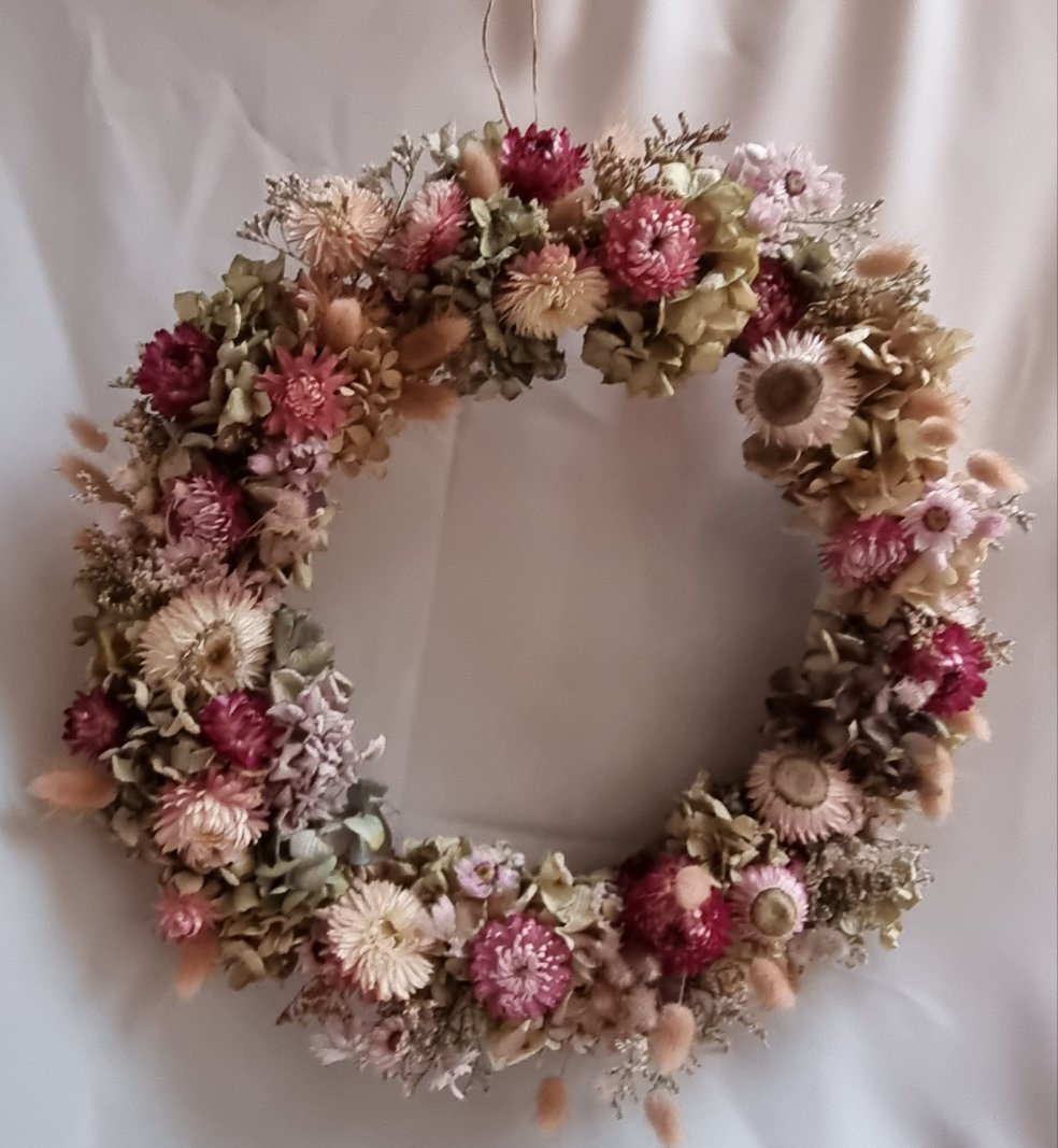 Pink Dried Floral Wreath - Large