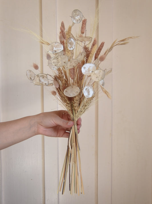 Everlasting Bridal Bouquet in dusty blush, pearl and pale gold