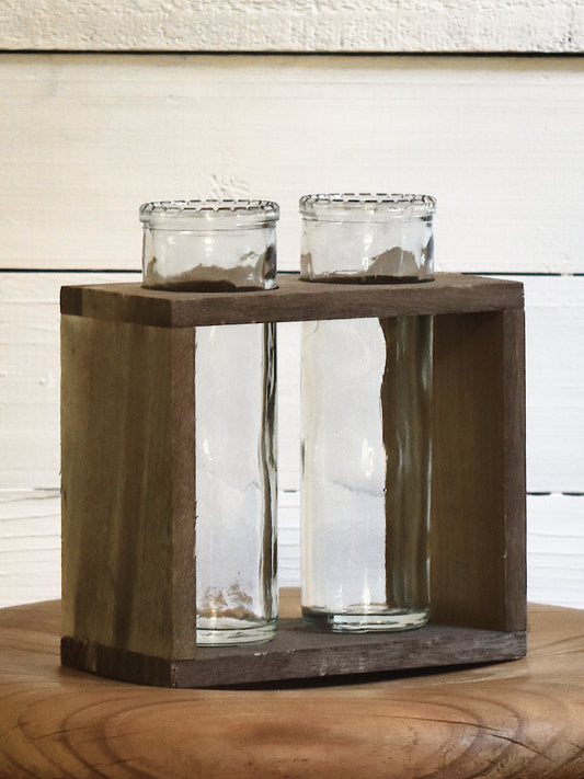 Glass Bud Vase in Wooden Frame (Double)