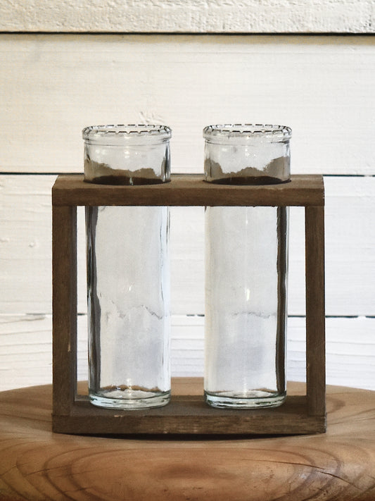 Glass Bud Vase in Wooden Frame (Double)