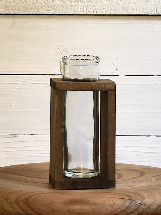 Glass Bud Vase in Wooden Frame