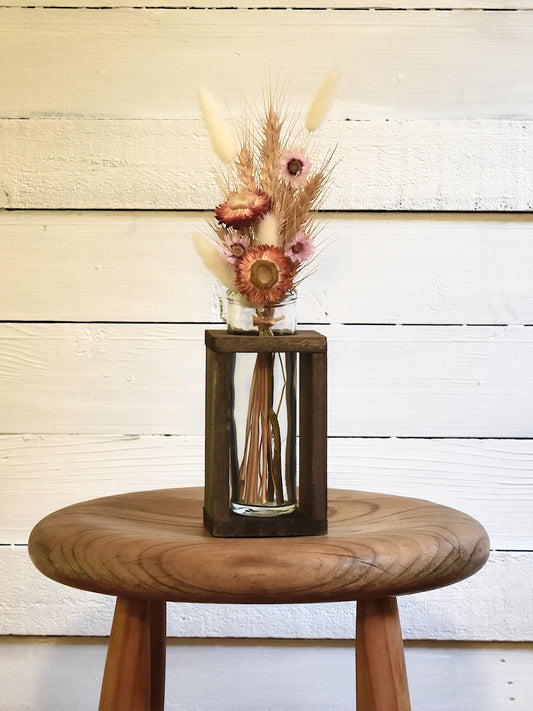 Glass Bud Vase in Wooden Frame